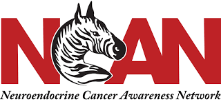 NCAN Neuroendocrine Cancer Awarness Network logo in red letters and zebra image substituting for the letter C