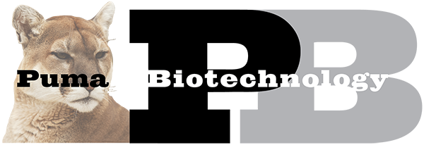 Puma Biotechnology logo with black, white, and gray letters and a puma image