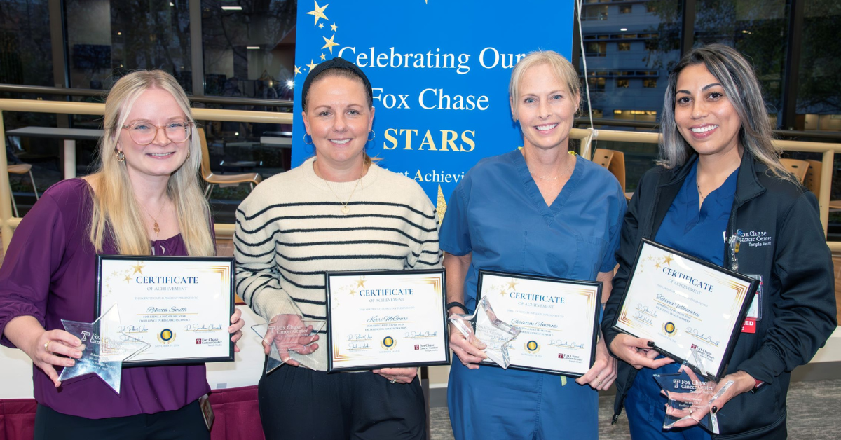 The inaugural STAR Award winners at Fox Chase Cancer Center: (from left) Rebecca Smith, Kerri McGuire, Christine Amoroso, and Tatiana Villamarin