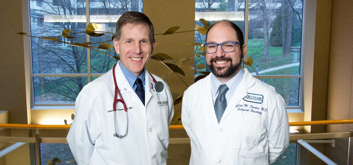 Anthony Olszanski (left) and Jeffrey Farma work with a team of melanoma specialists to design comprehensive treatment plans, from recognizing early signs to providing surgical treatments, for Fox Chase patients.