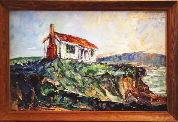 The Marine Experimental Station, which operated in the 1930s and '40s in North Truro, Massachusetts, is depicted in this painting, believed to be by scientist Stanley P. Reimann, a prominent figure in Fox Chase's founding. The painting hangs in the Center's Talbot Research Library. (photos courtesy of Talbot Research Library)